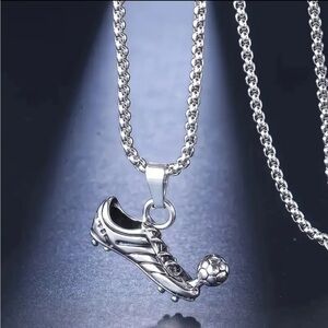 Silver Tone Futball Soccer FIFA Shoe Pendant Necklace